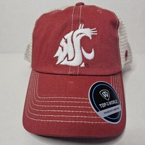 Washington State Cougars Snapback Trucker Hat Cap Red Mesh Top Of The World New